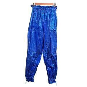 Forte Forte Italy Shiny Pants Jogger Lounge •Women 0/XS• Metallic Blue Parachute